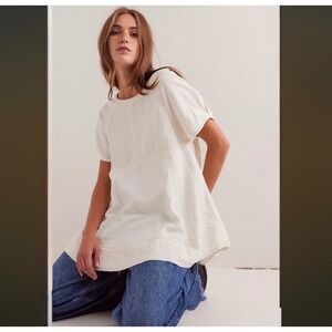 Free People Sunset City Top  white small A Line  short sleeve tee new NWT